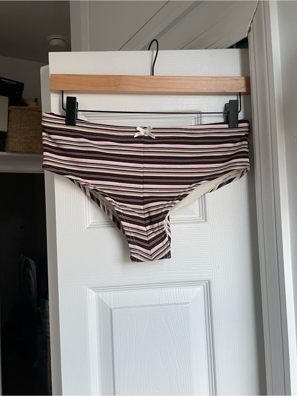 Knit Striped Bowknot Bikini Bottom Cheeky Swim Boyshorts